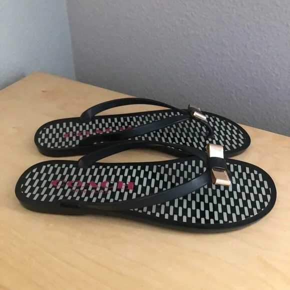 Coach Black and White Patterned Flip Flop Sandals - Picture 7 of 9